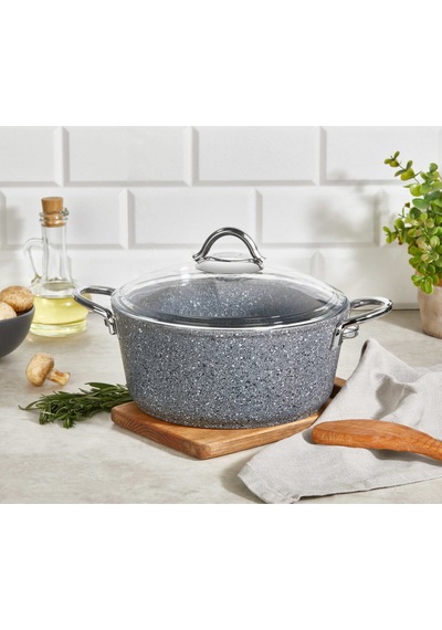 İndüksiyon Uyumlu Derin Granit Tencere 24 Cm Gri