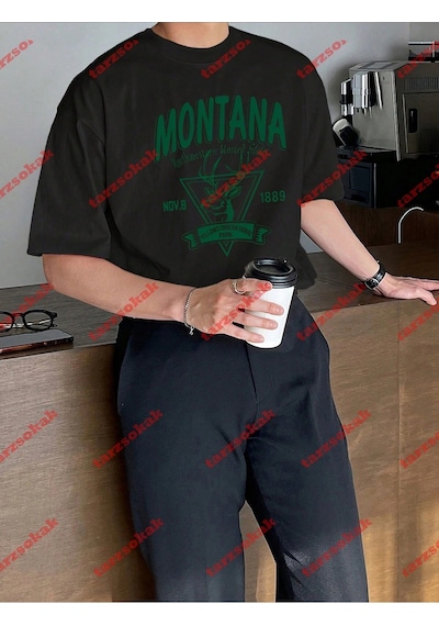 Tarzsokak Unisex Montana Baskılı Tshirt Beyaz Siyah