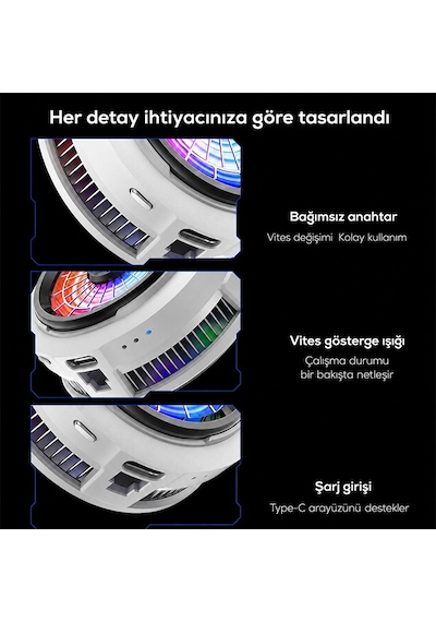 Memo Cx20 İos Android Soğutucu 20w Manyetik Rgb Telefon Soğutucu Anında Hızlı Soğutma,sessiz Fan Soğutma - Beyaz