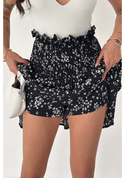 Kadın Katlı Smock Bel Mini Short Etek Summer Layers Lacivert
