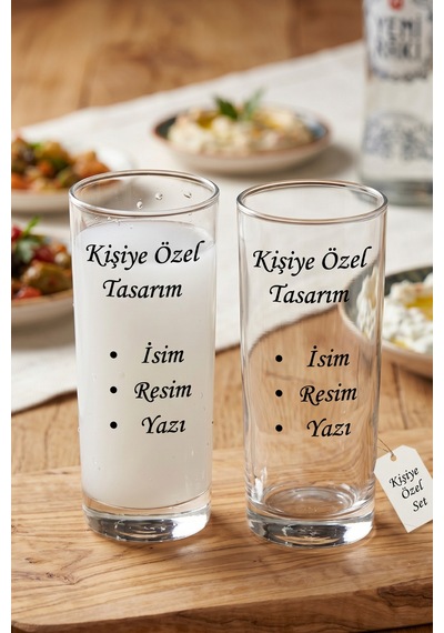 Kişiye Özel Baskılı 2'li Rakı Bardağı Seti - İsim, Fotoğraf Ve Yazı Tasarımlı 2 Li Özel Hediye Rakı Bardağı Seti Çok Renkli