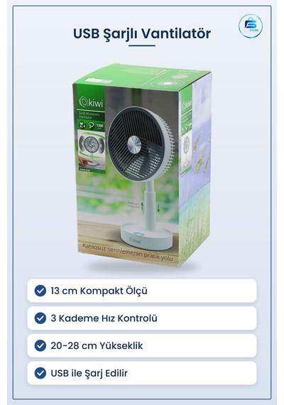 Usb Şarjlı Masaüstü Vantilatör 13 Cm 3 Kademe Ayarlı Yükseklik Ta