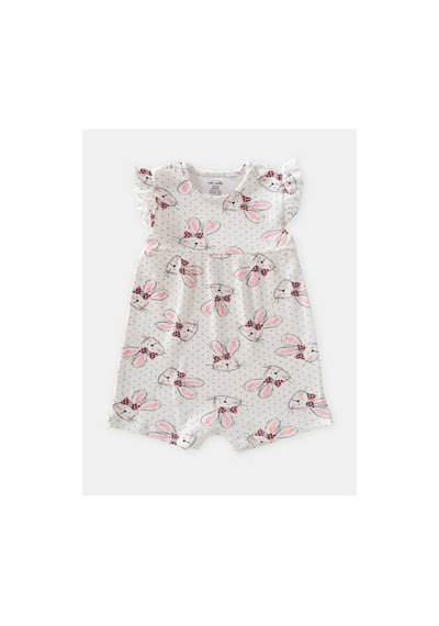 Fuar Baby %100 Pamuk Kaşkorse Kısa Paça Bebek Tulum 3-24 Ay Tavşan Desenli
