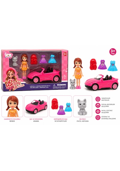 Baby Fashion Arabalı Bebek Oyun Seti Aksesuarlı Moda Bebek Seti 001