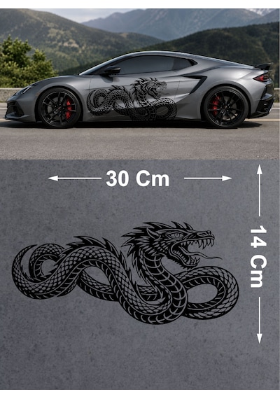 Ejderha Dragon Sticker - Araba Oto Motosiklet Karavan Sticker - 00237 30X14 Cm