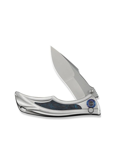 We Knife Tighe Down Gray Titanium Integral Handle With Black & Blue Carbon Fiber Inlay Stonewashed Bohler M390 Blade Drop Point Kamp Çakı Gri We Knife Tighe Down Gray Titanium Integral Handle With Black & Blue Carbon Fiber Inlay Stonewashed Bohler M390 Blade Drop Point Kamp Çakı Gri
