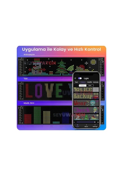 Jenerik Led Panel Cama Yapışan Telefon Kontrollü Led Ekran Panel 16 64 Led Sayısı Çok Renkli