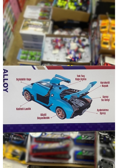 Sesli Işıklı Buhar Atan Metal Die Cast Model Mavi Spor Oyuncak Araba 20x8x5 Cm Çok Renkli