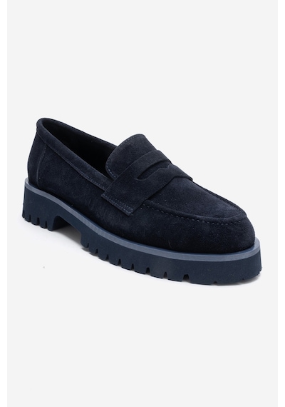 Luvishoes Vıonel Koyu Lacivert Süet Hakiki Deri Kadın Loafer Ayakkabı Lacivert