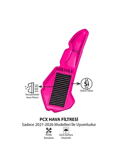 Honda Pcx Uyumlu Pembe Temizlenebilir Performans Hava Filtresi 2021-2026