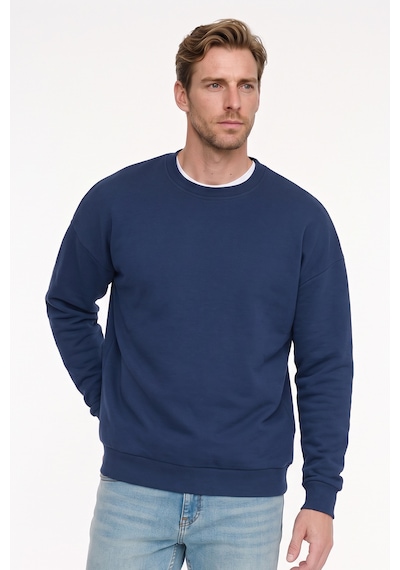 AC&Co / Altınyıldız Classics Erkek Lacı Oversize Fit Bol Kesim Pamuklu İçi Polarlı Bisiklet Yaka  Sweatshirt Lacivert