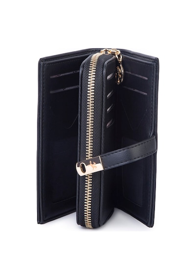 Nas Bag Kadın Orta Boy Kartlık Kağıt Para Ve Bozuk Para Tasarımına Sahip Siyah Dona 16x9 Cm Siyah