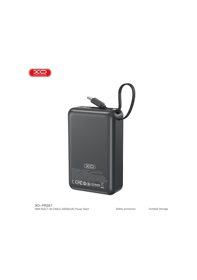 20000mah 65w Hızlı Şarj Destekli Dijital Ekranlı Dahili Kablolu Type-c Powerbank Beyaz