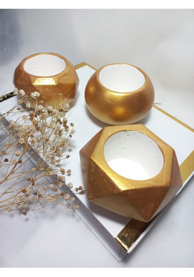 Dekoratif Antiquity Gold Saksı 3'lü Set - Kaktüs/sukulent Saksısı,çiçeklik Seti -