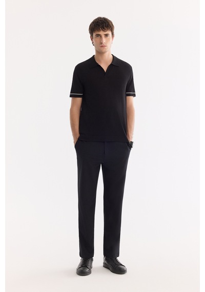 Avva Erkek Siyah Polo Yaka Düğmesiz %100 Pamuk Soft Touch Regular Fit Triko T-shirt A61y5041