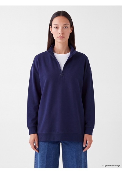 LC Waikiki Lc Waıkıkı Lacivert Dik Yaka Kadın Sweatshirt Tunik