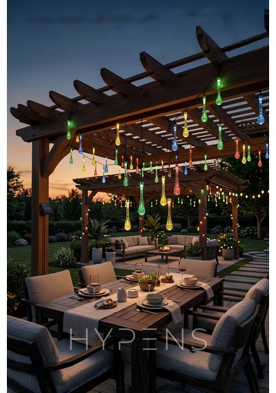 Solar Damla Led 5m 20 Ledli Rgb Renkli 8 Modlu Dekoratif Bahçe Ve Balkon Süs Işığı Çok Renkli