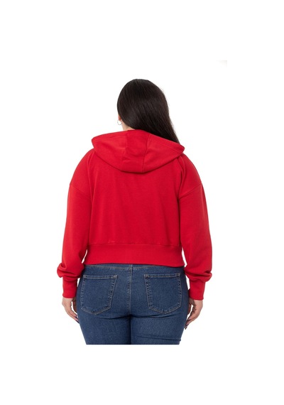 Büyük Beden Kanguru Cepli Kapüşonlu Üç İplik Kırmızı Sweatshirt-kırmızı Kırmızı