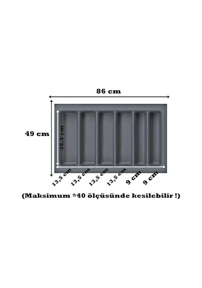 86x49 Cm. 6 Bölmeli Gri Çekmece İçi Düzenleyici Kepçelik (80*40