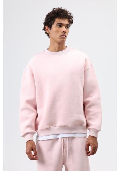 Vamos Basic Oversize Yıkamalı Sweatshirt Pembe