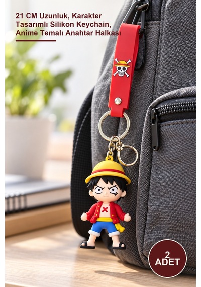2 Adet One Piece Silikon Anahtarlık 21 Cm Uzunluk, Karakter Tasarımlı Silikon Keychain, Anime Temalı Anahtar Halkası