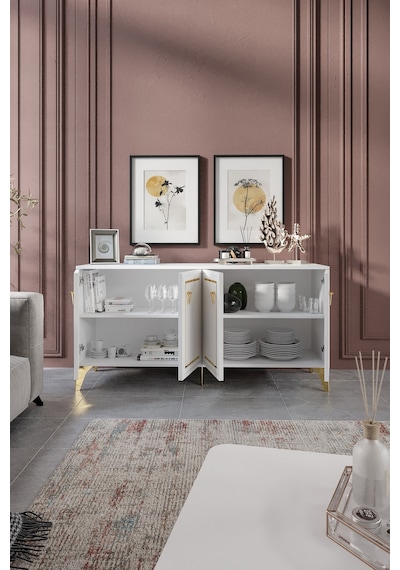 TREND KONSOL MDF MEBRAN KAPAK BEYAZ GOLD