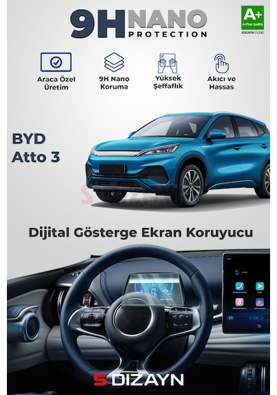 S-dizayn Byd Atto 3 9h Nano Gösterge Ekran Koruyucu Parlak 2024 Üzeri A+ Kalite