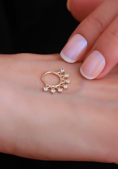 14 Ayar Altın 7 Taşlı Taç Piercing Sarı