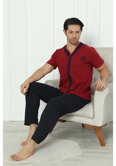 Wordex Falkom 8180 Pamuklu Penye Erkek Düğmeli Kısa Kollu Pijama Takımı Bordo Wordex Falkom 8180 Pamuklu Penye Erkek Düğmeli Kısa Kollu Pijama Takımı Bordo