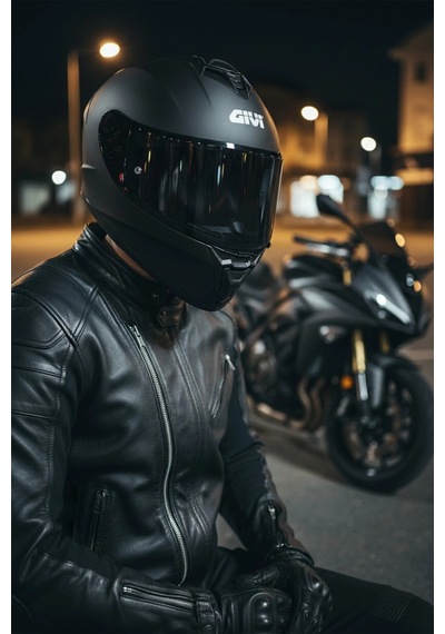Gıvı 50.x Mat Siyah / 1 Renkli 1 Şeffaf Vizörlü Motosiklet Kask Siyah Vizör + Şeffaf