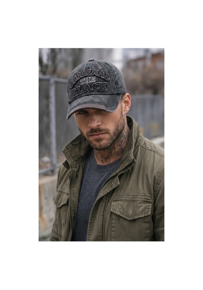 Gigi Luxe Orginal The Black Nakışlı Yıkamalı Deri Eskitme Cap Baseball Şapka Kep Siyah Siyah