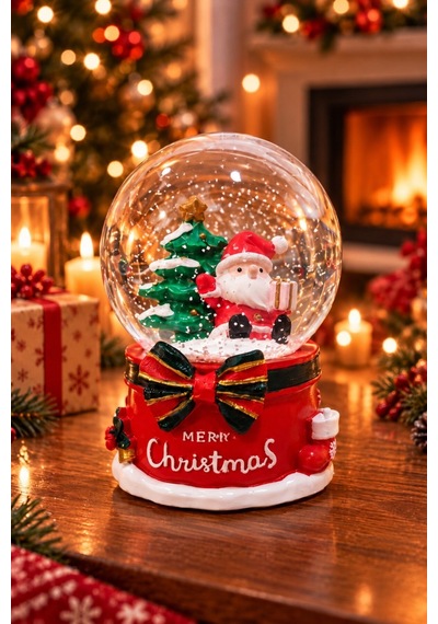 2027 Yılbaşı Yeni Yıl Hediyesi Işıklı Müzikli Merry Christmas Temalı Noel Baba Kar Küresi 13x8 Cm
