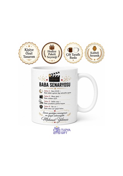 Baba Senaryosu Yazılı Eğlenceli Kupa Bardak Babalar Günü Hediye Beyaz / Çok Renkli