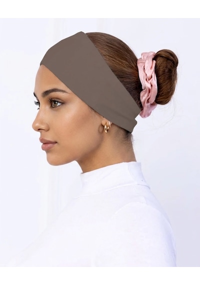 Alivascarf Kaymayan Silikonlu Bandana Bone Siyah - Kadın Tesettür Dikişsiz Kaymaz Geçme - Sportif Saç Bandı Sütlü Kahverengi