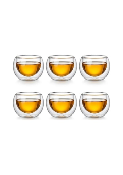 6'lı Mini Çift Cidarlı Sosluk Çay Bardağı - Şeffaf Isı Yalıtımlı Cam, 50 Ml, 6cm Diğer