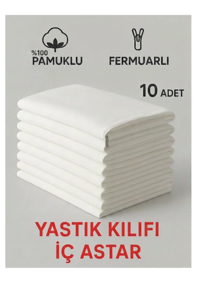 %100 Pamuklu Akfil Kumaş Yastık İç Astarı 50 X 70 Cm 10 Adet Gizli Fermuarlı Beyaz