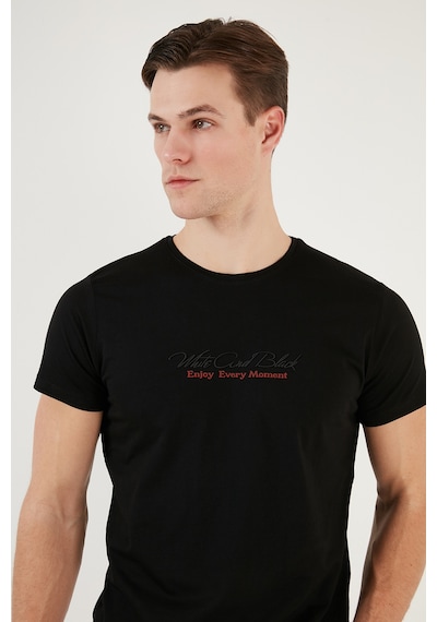 Buratti Pamuklu Slim Fit Bisiklet Yaka Yazılı Erkek T Shirt 541Enjoy Siyah