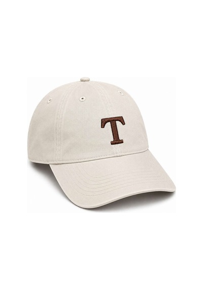 Tesbihane Unisex Vintage Beyzbol Şapkası - İsme Özel Harf Nakışlı - Eskitme Kumaş - Metal Tokalı Krem