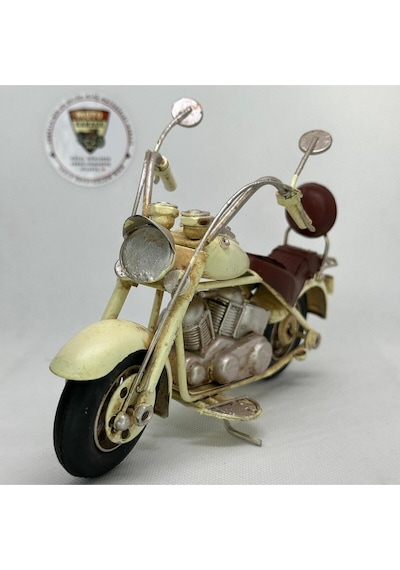 El Yapımı Krem Chopper/cruiser Metal Motosiklet Biblosu Kahverengi Koltuklu & Sissy Barlı