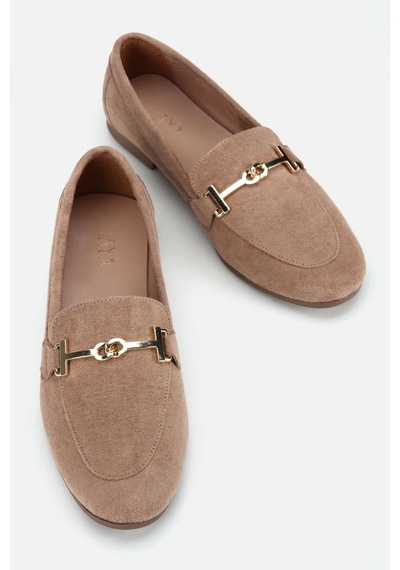 Yaya Kadın Vizon Süet Gold Tokalı Loafer
