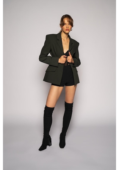 Kadın Koyu Haki Agraflı Bele Oturan Blazer Koyu Haki