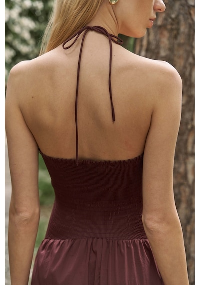 Mai Collection Mai Studios Co. Elisa Gül Detay Bordo Uzun Elbise Bordo