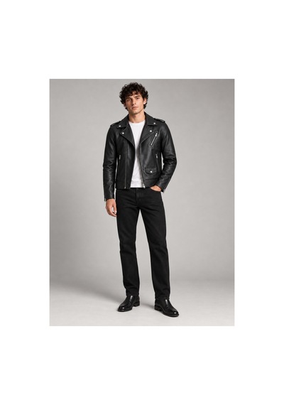 Maison Rae Erkek Siyah Slim Fit Biker Deri Ceket Fermuar Ve Cep Detaylı