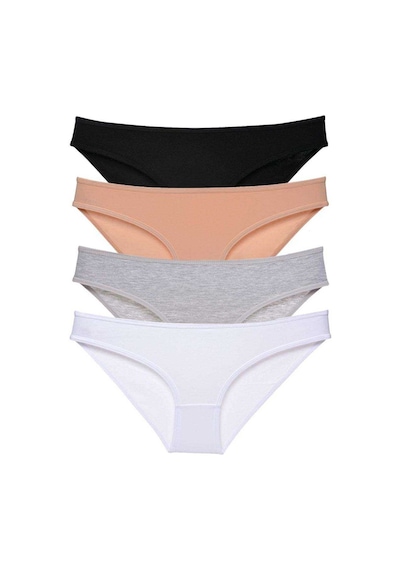 4 Adet Set Likralı Kadın Slip Külot Siyah Ten Gri Beyaz