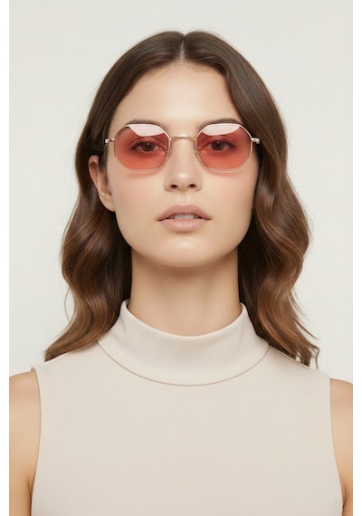 Daniel Klein Dk4183-6 Soft Pembe Küçük Altıgen Polarize Camlı Kadın Güneş Gözlüğü Gold
