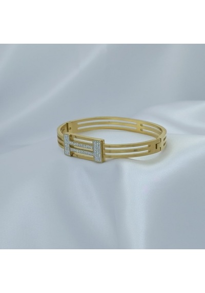 Yeni Sezon Vip Özel Seri Paslanmaz Çelik Altın Kaplama Taşlı Kelepçe Kadın Bileklik Gold