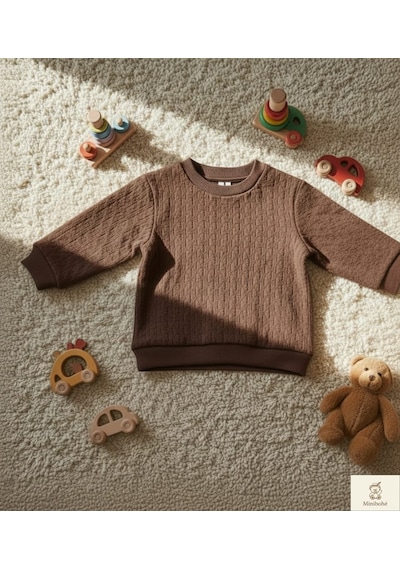 Nanica Kids Minibohe Çocuk Jakarlı Sweatshirt Kahverengi Kahverengi