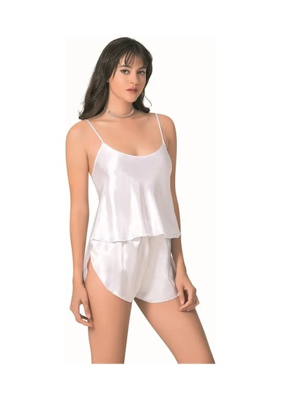 Veraura Lifestyle Kadın Şık Tasarım Yumuşak Dokulu Beyaz Saten Babydoll Şort Takımı