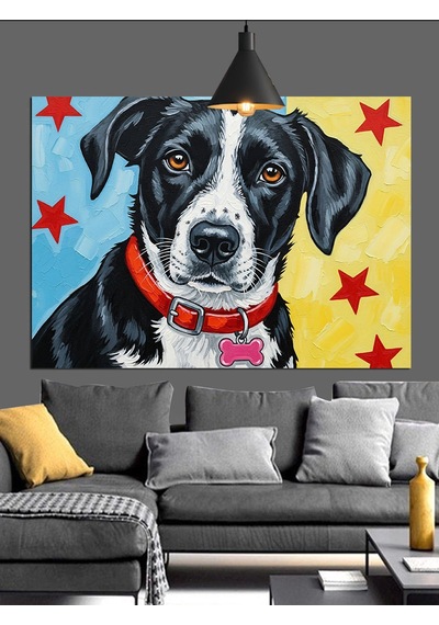Siyah Beyaz Köpek Dost Dekoratif Kanvas - Mdf Ahşap Tablo