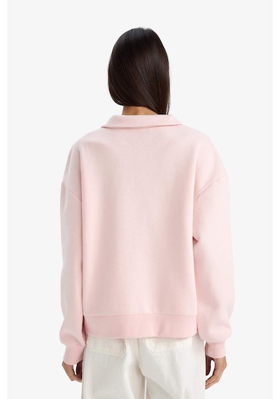 Defacto Relax Fit Polo Yaka Baskılı Kalın Sweatshirt G6412ax25wnpn364 Pembe-pn364